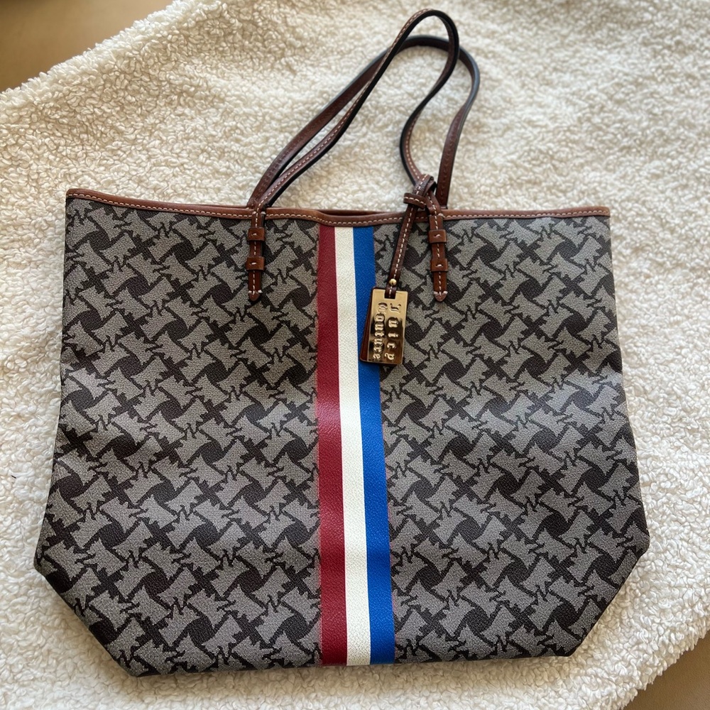 Juicy Couture Brown Monogram Stripe Tote - 17in x 14in x 6in - Picture 4 of 12